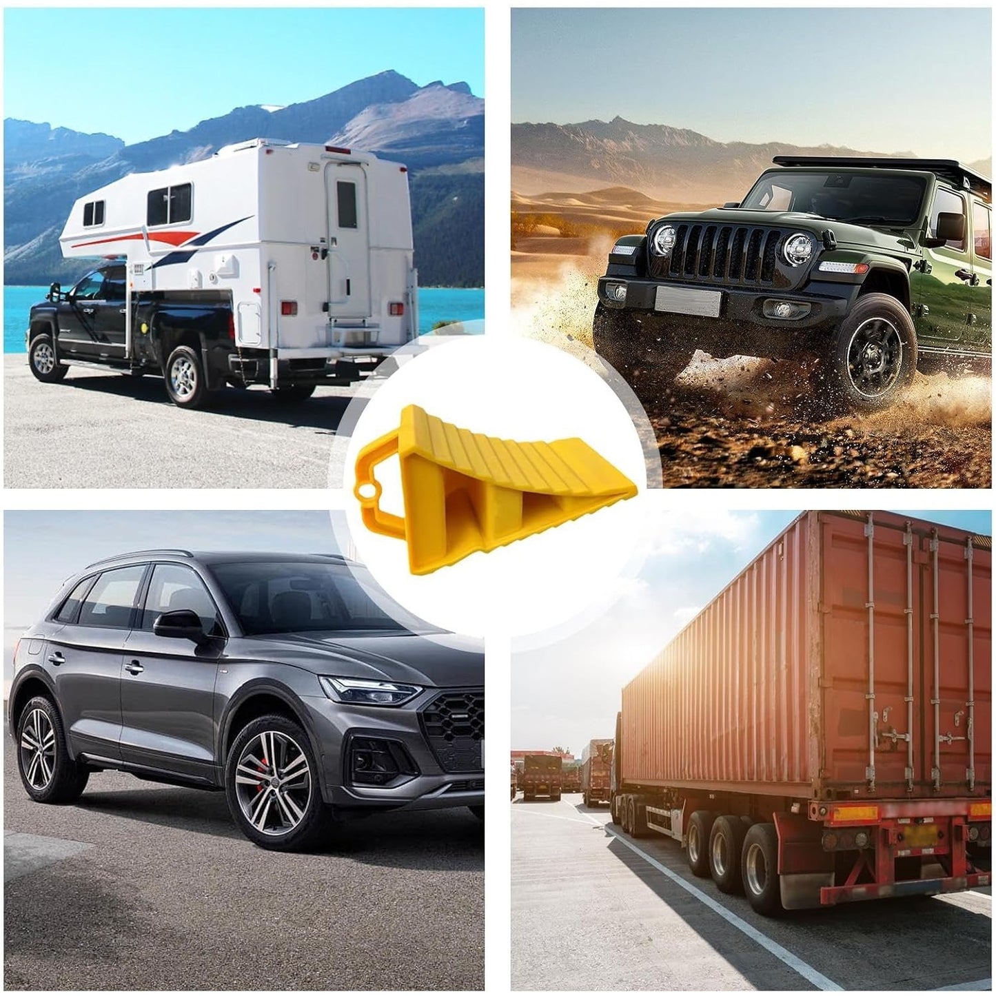 2pcs Wheel Stopper for Car | Multipurpose Anti-Slip Wheel Chocks | Anti-Slip Wheel Stopper | Portable Yellow Tire Chocks | Wear-Resistant Tire Stopper for Trucks,, Trailers, Car Wheel Stoppers For Garage, Trailer Equipment, S