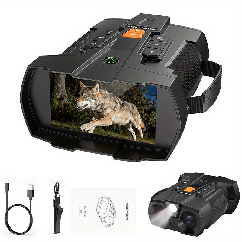 INSKAM Binocular Infrared Digital Night Vision Device, 4.5-Inch IPS Screen, 10X Digital Magnification, USB/ Battery Dual Power Supply, Portable Handheld Night Vision Device, Suitable for Outdoor Observation, Hiking, Camping,
