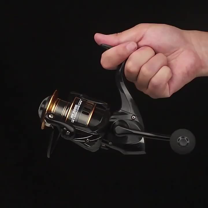 ROOBLINOS HE7000 Saltwater Fishing Reel - 5.2:1 Gear Ratio, 18LB Maximum Drag, Metal Line Cup, Black And Golden Design, Ideal for Both Left And Right-Handed Anglers, Saltwater Fishing Gear, Stylish Fishing Reel, Sturdy Fishin