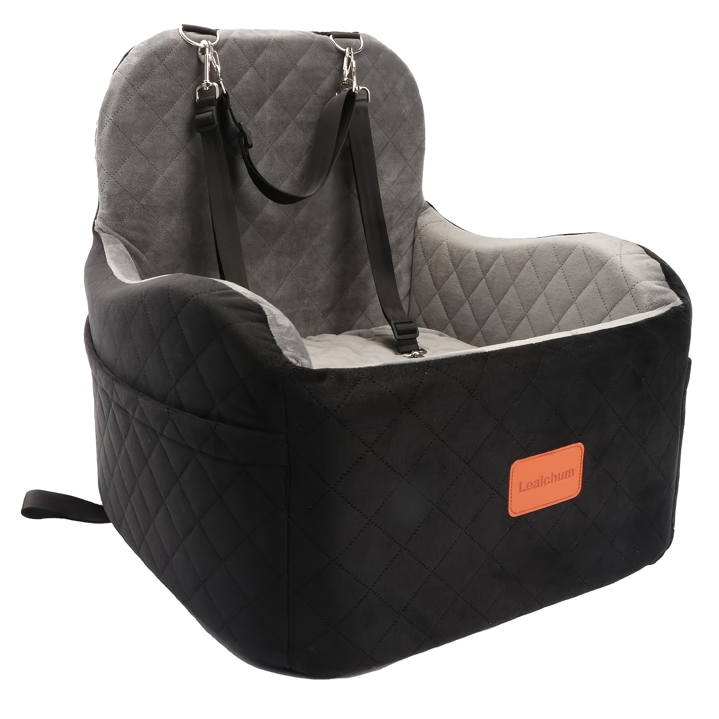 Furry Cover, Soft Plush Car Seat for Dogs And Cats, Memory Foam Cushion, Pet Travel Seat, with Side Pockets And 3 Clip-on Safety Leashes.