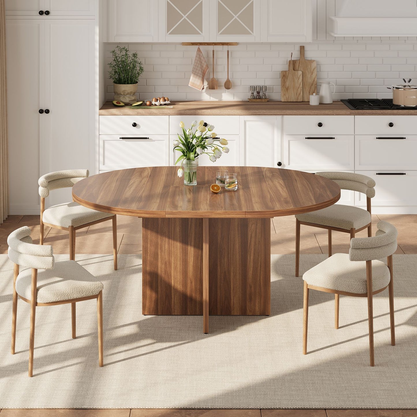 43.3-59 in Extendable Dining Table | Modern Black Round to Oval Design with Removable Leaves, Seats 4-8, Space-Saving for Kitchen and Living Room, Hardwood, GAOMON