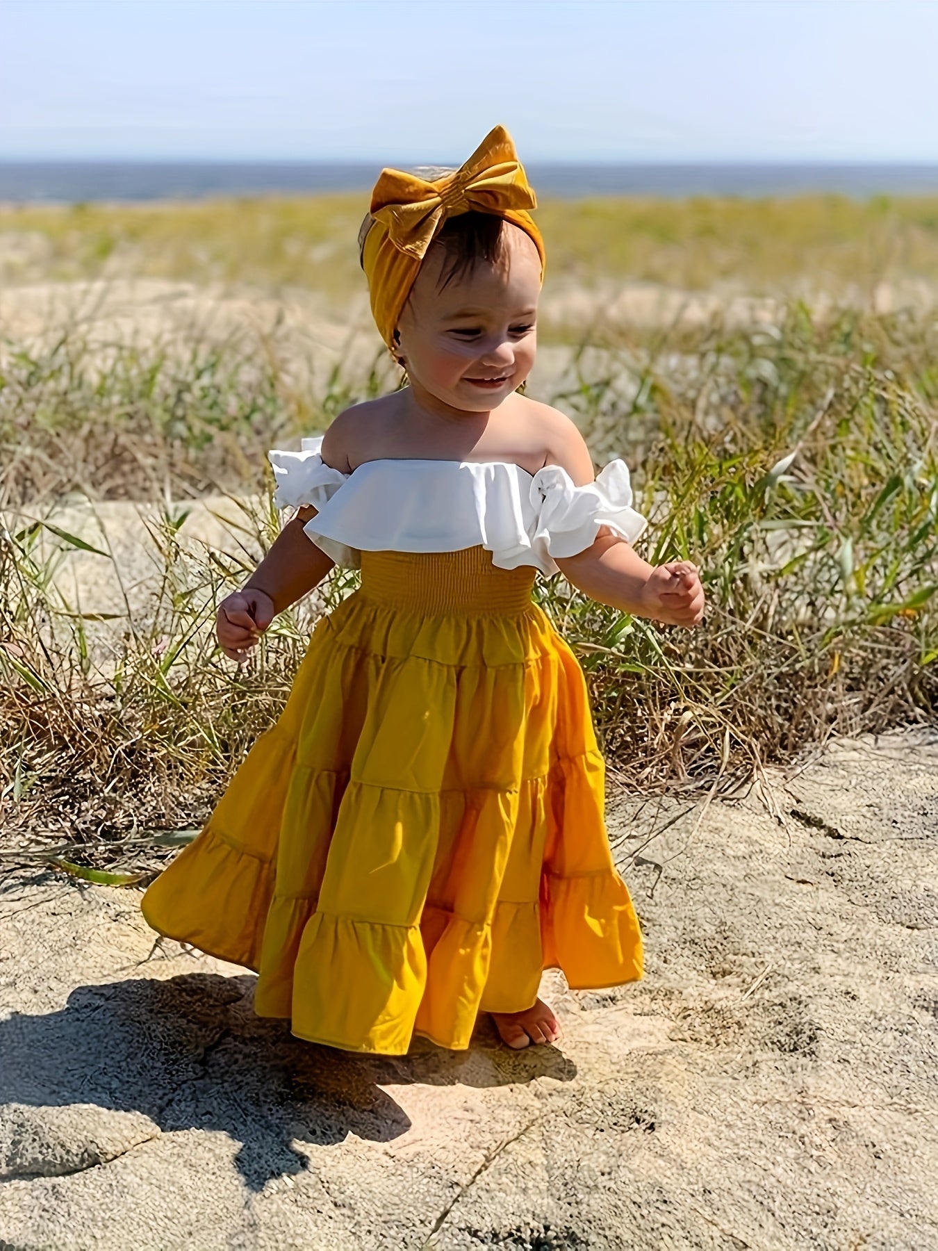3pcs Kids Toddler Girl Off Shoulder Crop Top Blouse High Waist Ruffled Maxi Skirt Summer Outfits with Headband, Toddler Fashion, Party Dress, Loose Fit, Vintage Style, Lightweight Fabric, Soft Texture
