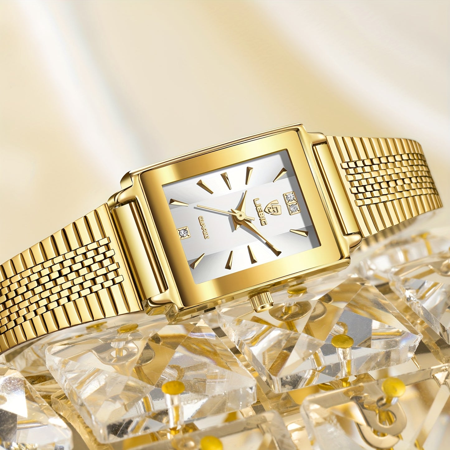 LIEBIG Luxury Women's Watch - Elegant Square Black Dial with Golden Markers, Adjustable Stainless Steel Band, Night Light & Quartz Movement, Perfect for Office & Special Occasions (Birthday/Anniversary Gift), Formal Accessory