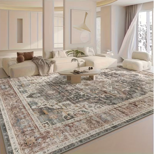 Vintage Floral Pattern Large Carpet | Non-Slip, Machine Washable Polyester Carpet for Living Room, Bedroom, Dining Room, Home Office, Entrance, Bathroom, Kitchen - Rectangle Shape, Bonded Pile