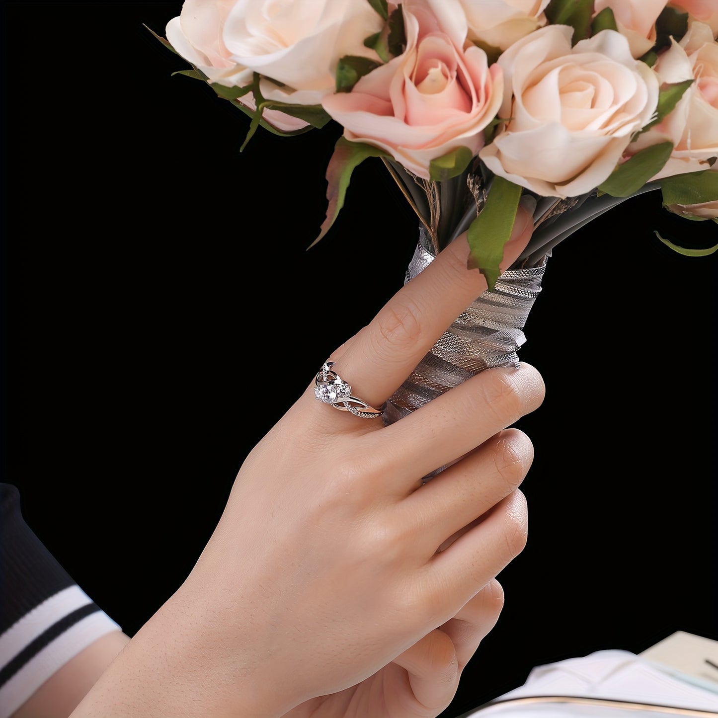 1pc 925 Sterling Silver Infinity Design Round Cut Cubic Zirconia Wedding Engagement Ring 3 Stone Ring For Woman For Girl Promise Ring Bridal Sets