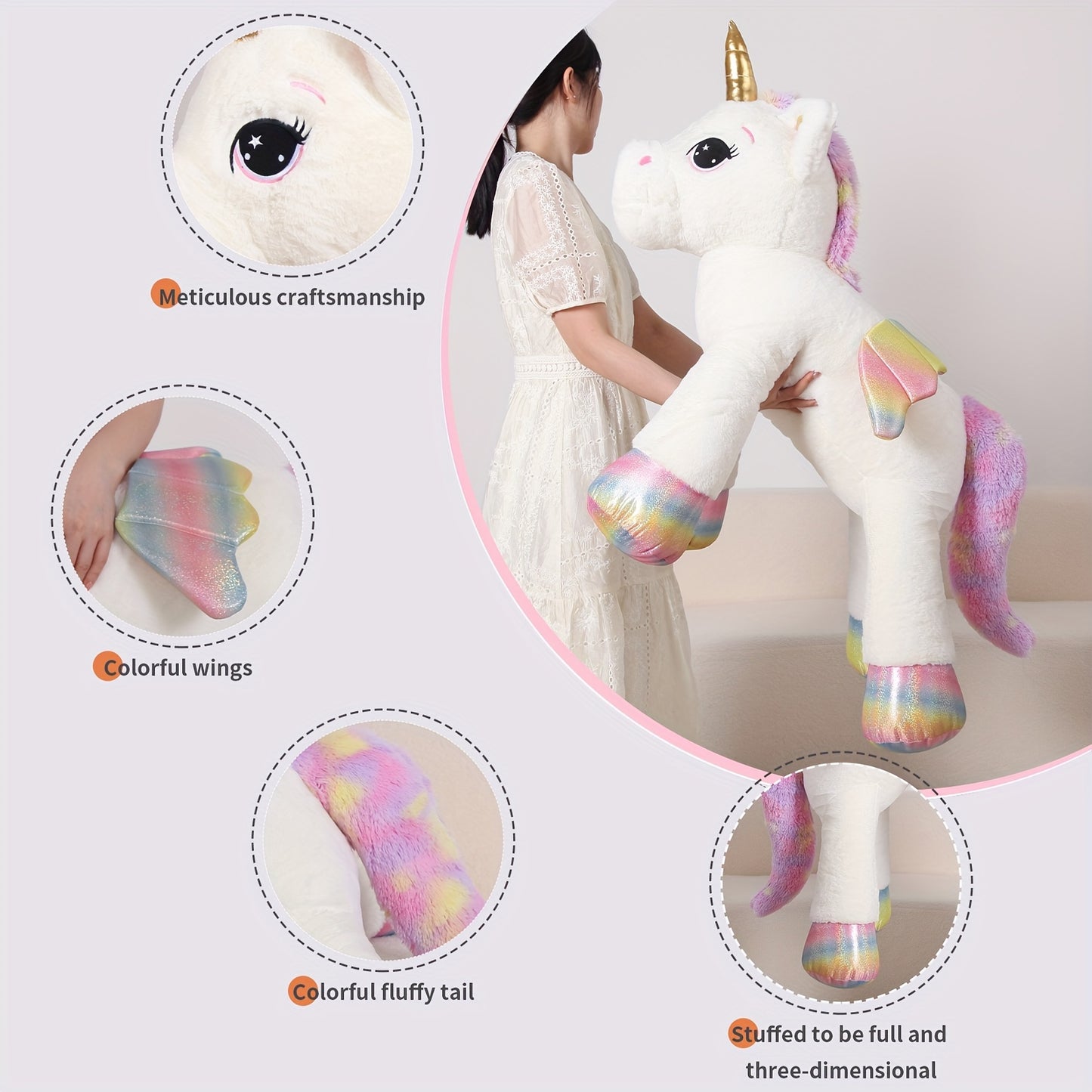 44" Giant White Unicorn Plush Toy - Soft & Cuddly Stuffed Animal with Rainbow Mane, Perfect Birthday, Christmas, or Halloween Gift for Youngsters, Girlfriend, or Boys, Cozy Body Pillow | Playful Design, Best for Christmas, Pe