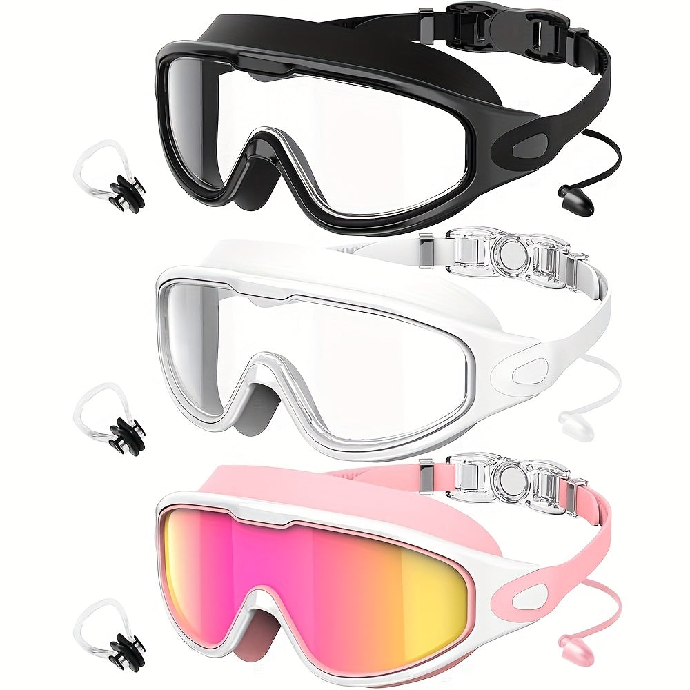 3pcs NSSIW Trendy Retro Adult Large Frame Casual Swimming Goggles Men's Women's Universal Plain Swimming Goggles Goggles - Casual Goggles Swimming Goggles