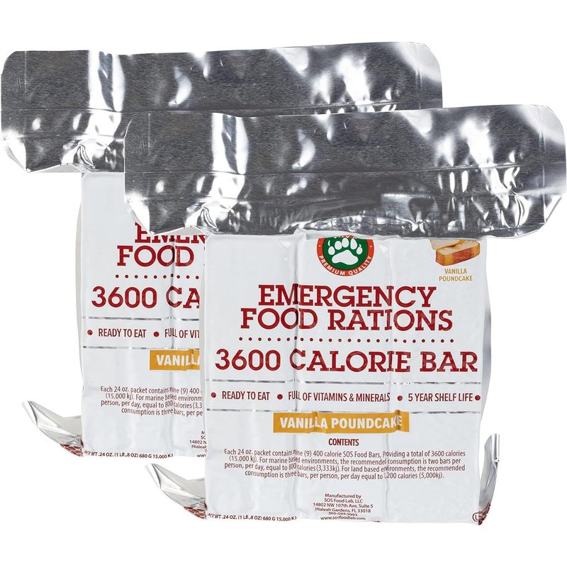 Grizzly Gear Emergency Food Rations- 3600 Calorie Vanilla Bars (2 Pack) - 6 Day Supply For Disaster, Hurricane, Flood Preparedness- 5 Year Shelf Life