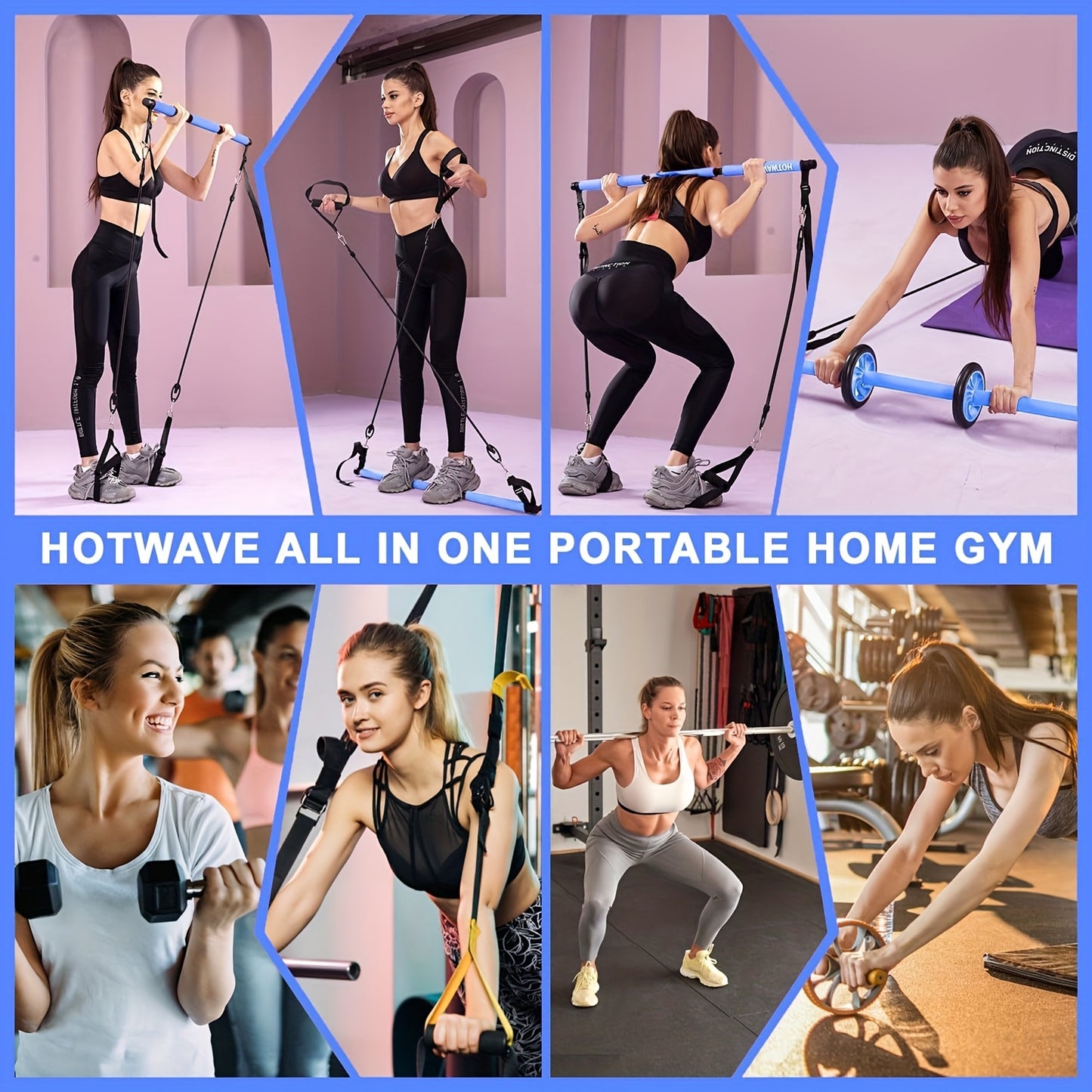 Pilates Bar Kit, Including a Pilates Bar And Resistance Bands (Totaling 180 Lbs). A Comprehensive Workout Package Featuring a Door Anchor for Full-Body Toning And Strength Exercises. Convenient And Adaptable, This Is a 14-In-