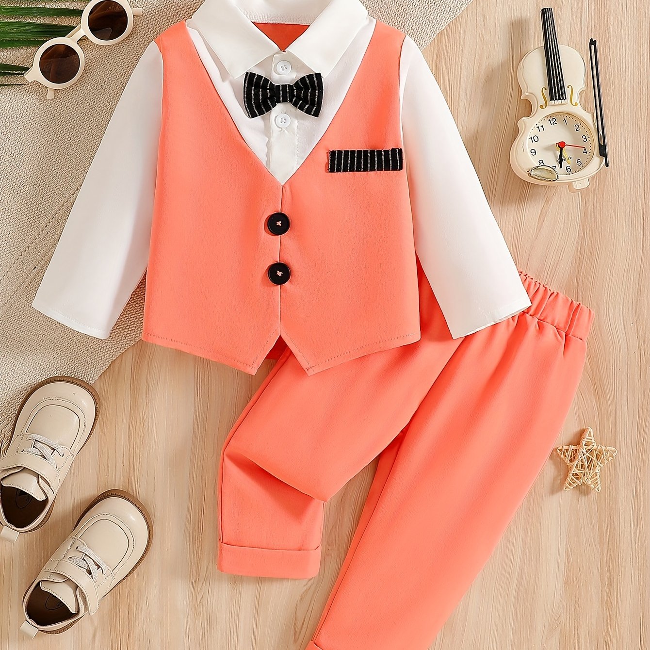 Baby Clothing And Baby Products 2025 New Baby Spring And Autumn Suit Set Wedding Birthday Party Gift Suit Fake Two Piece Long Sleeved Top And Pants Children'S Gentleman Baptismal Set Start Season Hot Halloween And Christmas C