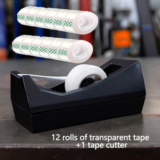 12 Rolls Of Tape Plus 1 Tape Distributor, Tape Accessories-non-slip Base-suitable for Gift Packaging, Office, Home And School Supplies.
