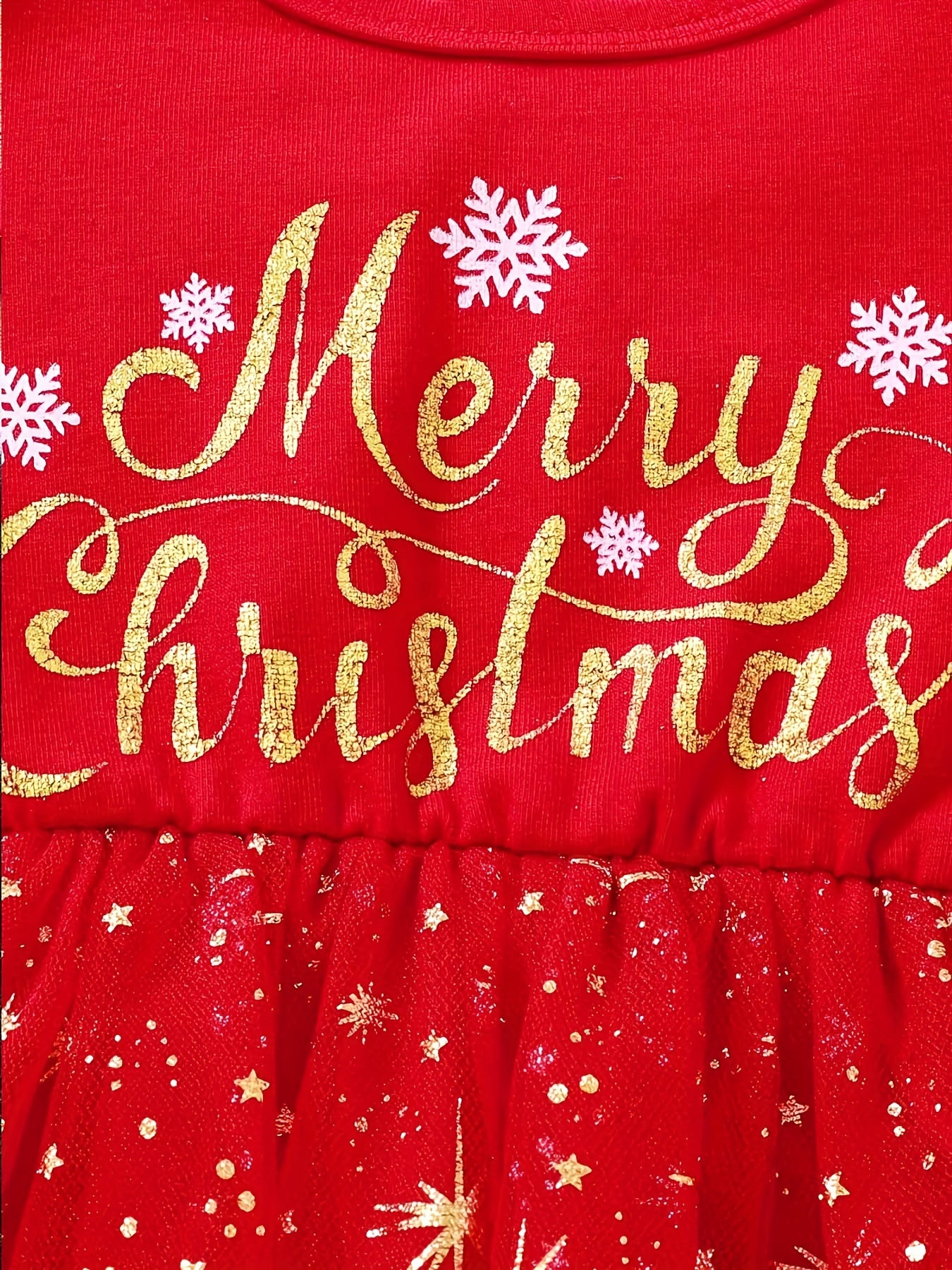 Toddler Girls' Sparkly Red Christmas Dress with Tulle Tutu Skirt & Headband - Long Sleeve Ruffled Sleeves, Merry Christmas Lettering & Star/Flower Embellishments, Knee-Length Flared Umbrella Skirt for Holiday Parties & Photo