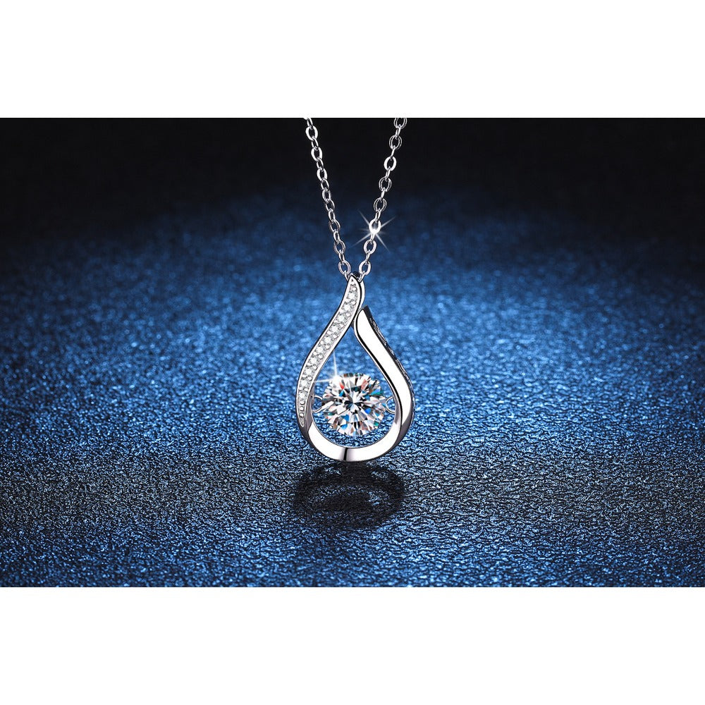 Sterling Silver Water Drop Moissanite Pendant Necklace - Dazzling Fashion Accessory with Versatile Style, Perfect Party Wedding Anniversary Gift, Hypoallergenic, Nickel-Free, and Long-Lasting Jewelry for Women