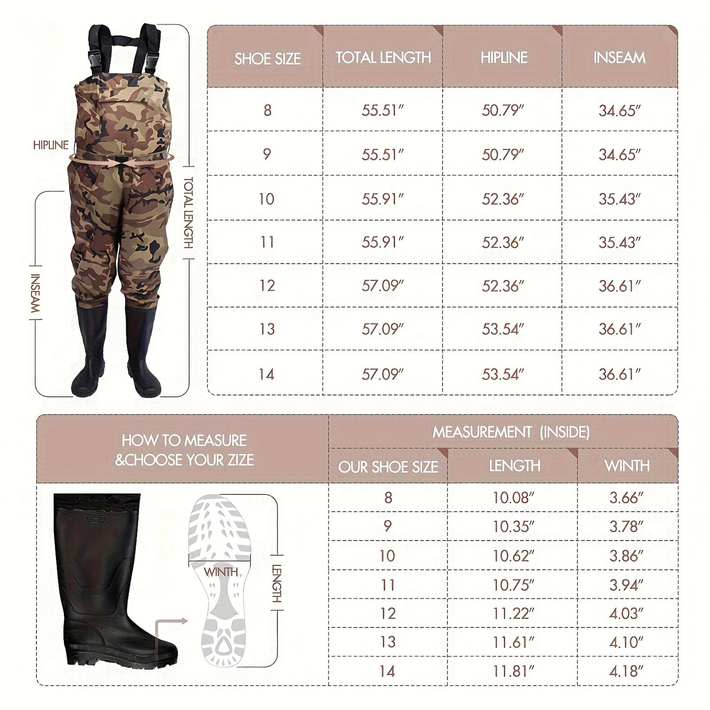 US8-US14 Chest Waders with Boots - Lightweight High Quality Fishing & Hunting waders, Quick-Dry Camo Pants-like design, Adjustable Buckle Closure, Compatible with Men's & Women's (US8-US14, Not US14+) - Ideal for Professional