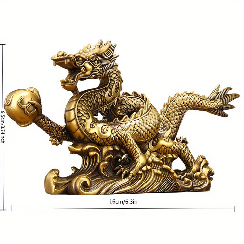 Brass Dragon Golden Statue, Small Zodiac Ornaments, Suitable for Home and Office Decor, Chinese Style Accessories, Office Desk Decorations, Opening Ceremony Zodiac Dragon Bronzeware