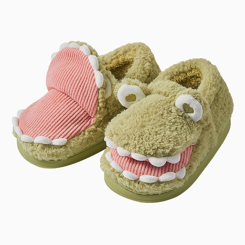 Women's Cute Crocodile Slippers Indoor/Outdoor House Shoes, Anti-Slip Sole, Slip-On Winter Footwear