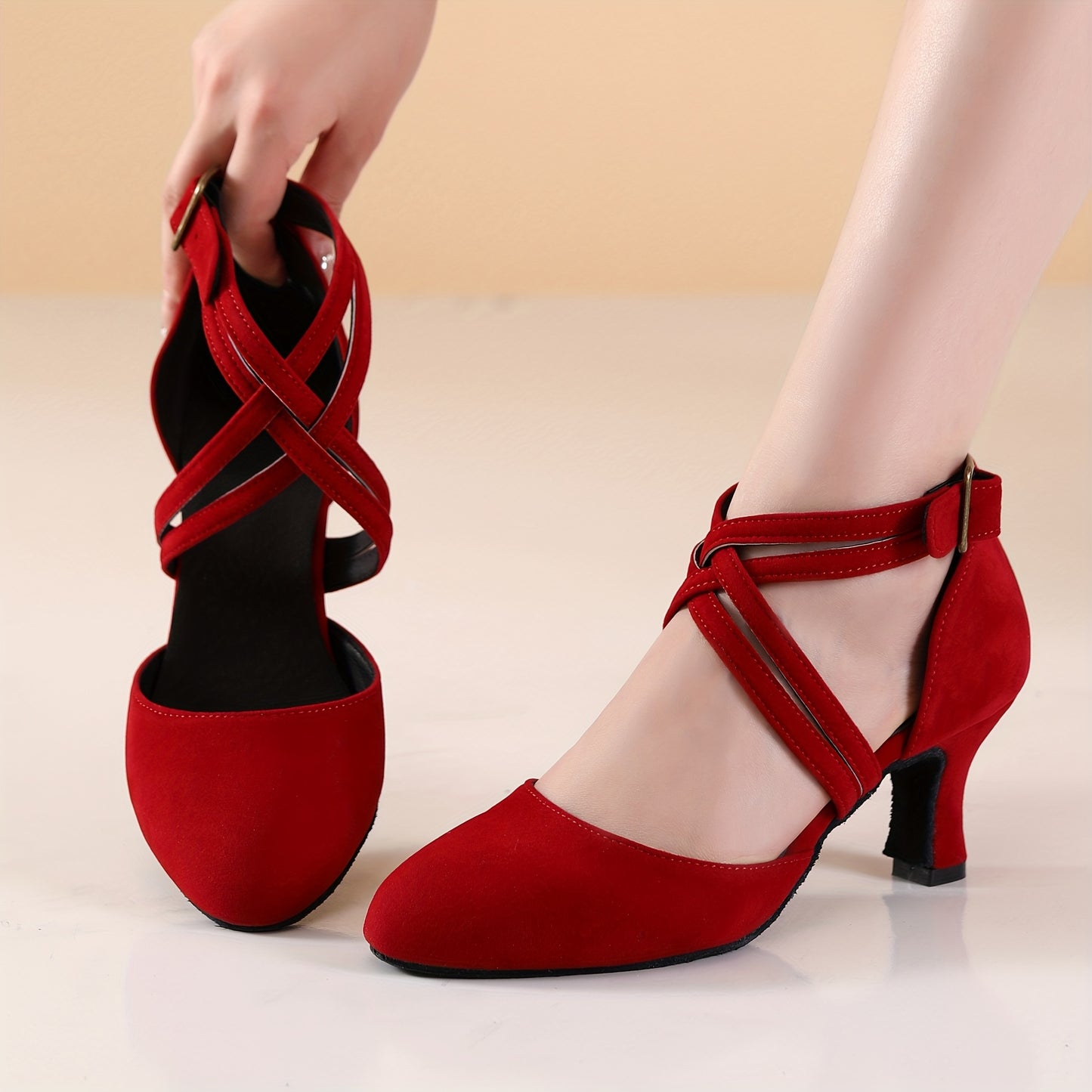 Womens Latin Salsa Dance Shoes - Soft Indoor Fabric, Secure Cross-Straps, Stylish Low Heel, Ultra-Comfortable Fit - Perfect For Cha Cha, Ballroom - Multiple Colors