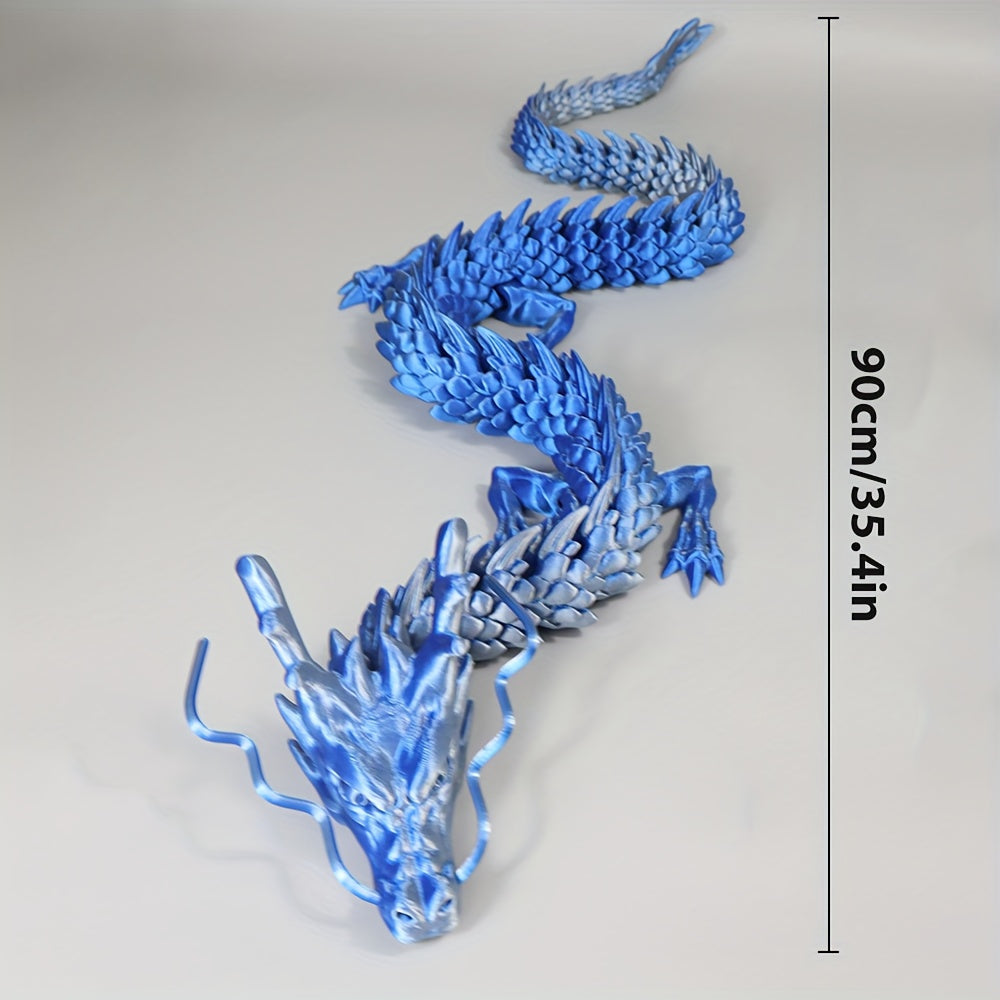 Extra Large 35.4-Inch (35.04inch) 3D Printed Dragon Figure - Poseable Fidget with Movable Joints, Crystal-like Scale Texture & Teeth - Home/Office/Collectors Display Decor - Dragon Statue for Anime/Movie Fans - Challenging Po