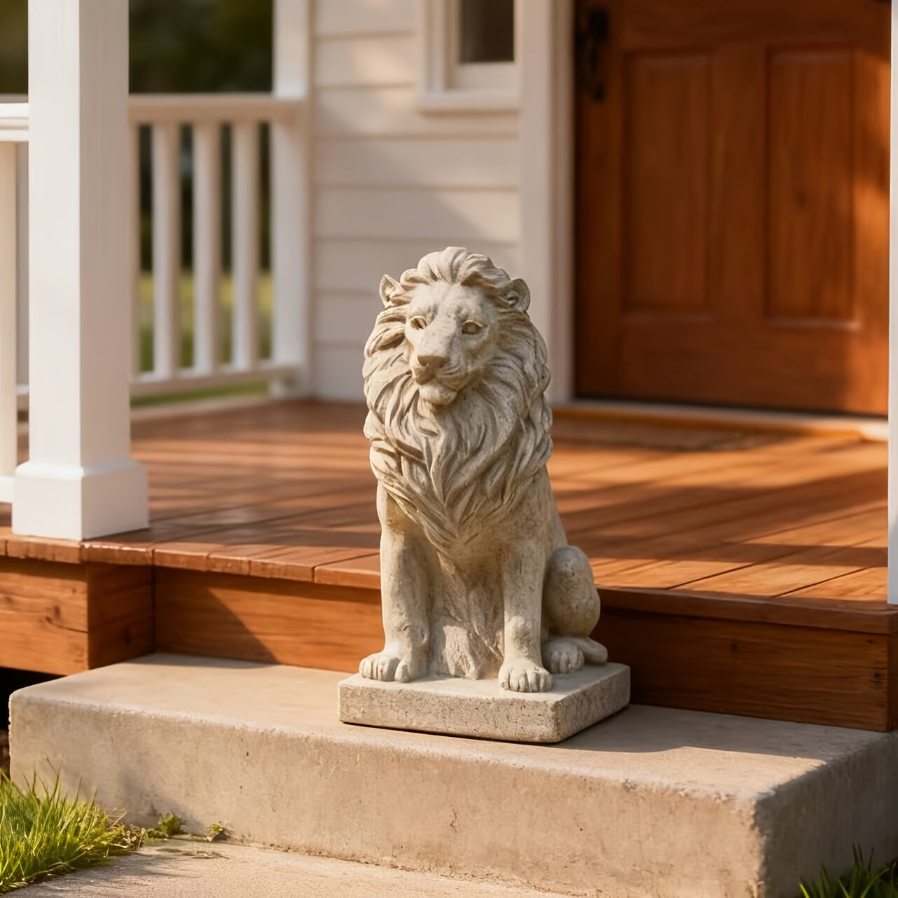 15in Large Metal Lion Statue - Majestic Sitting Lion Sculpture, Ornate -Standing Lion Cub Guardian for Garden,, Villa Entrance - Outdoor/ Animal Statue, Christmas Housewarming Gift (Durable Metal Lion Figurine)