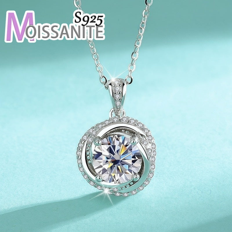 S925 Silvery 2 Carat Moissanite Fashionable And Elegant Versatile High-Quality Women'S Pendant Necklace, Suitable for Daily And Wedding Season Wear And Mother'S Day Birthday Anniversary Gift for Mother, Friend Or Girlfriend,