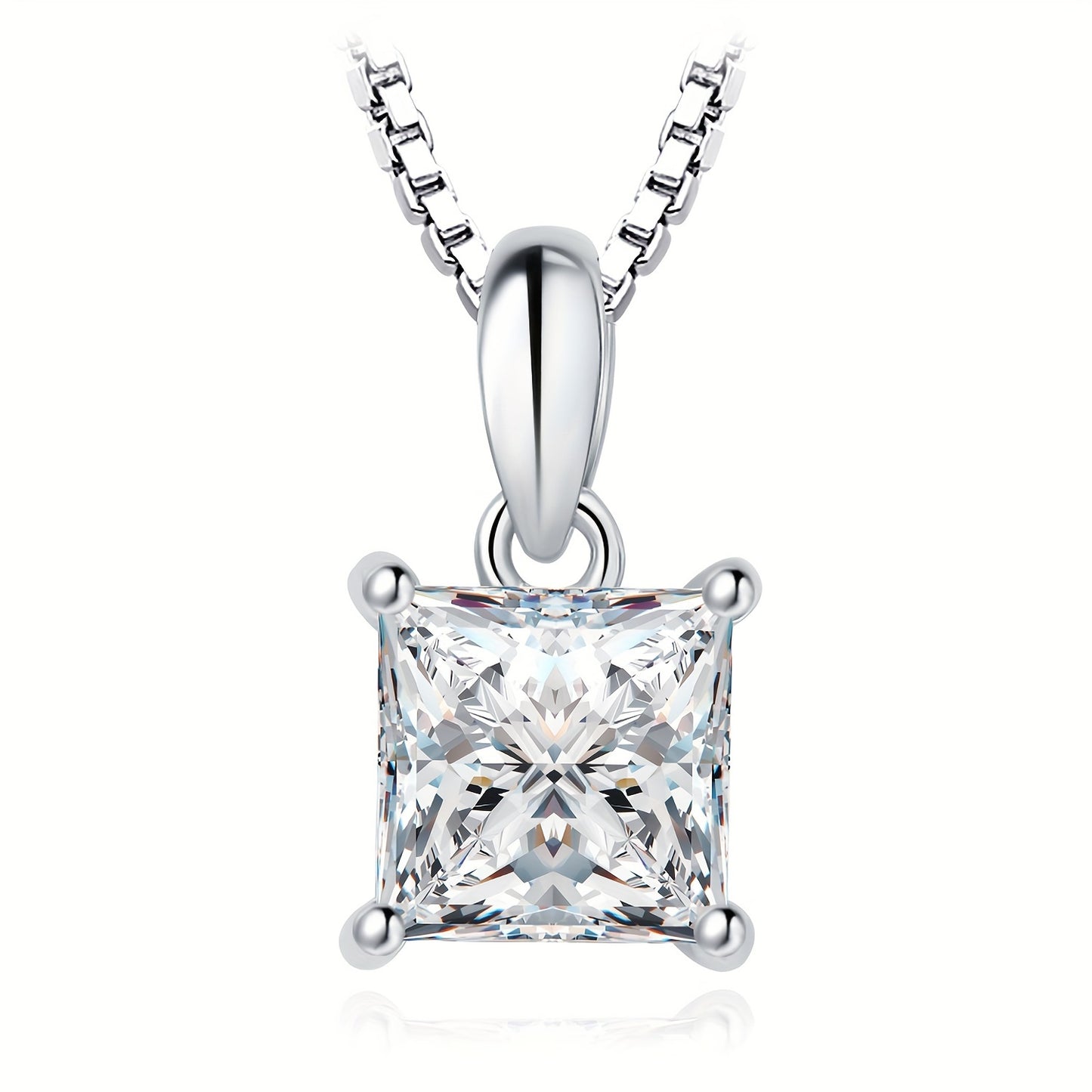 1pc 925 Sterling Silver Simple And Elegant Exquisite Multi-faceted Princess Cut Synthetic Cubic Zirconia Silver Pendant Necklace for Women for Girl Perfect for Dating Gift for Daily Decoration Wedding Engagement Fine Jewelry