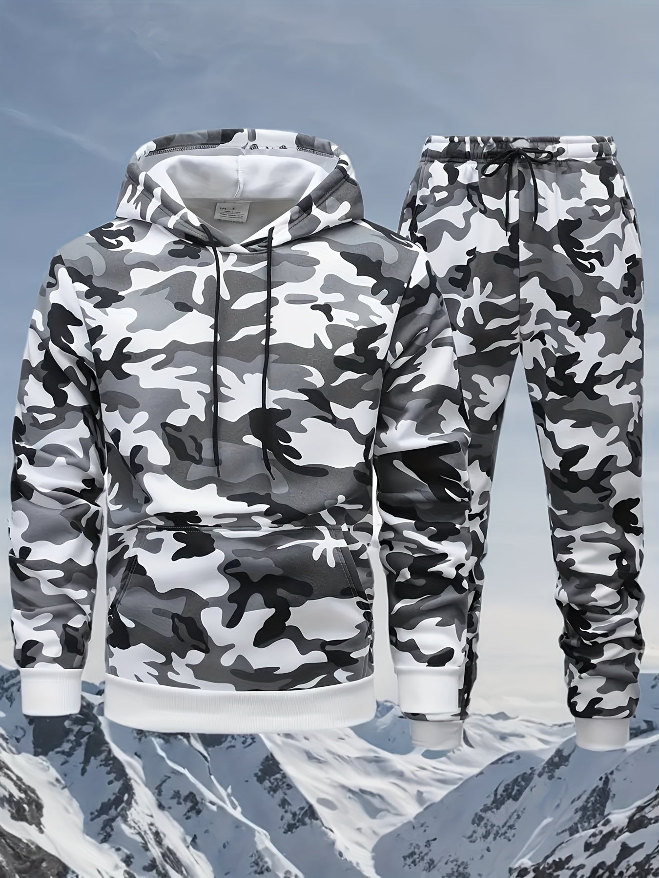 A Set of Two Men'S Casual Hooded Sweatshirts with a Camouflage Design And Kangaroo Pockets, Along with Matching Sports Trousers, Ideal for Streetwear, Outdoor Activities, Hiking, Fitness, Training, Vacations, Parties, Gifts,