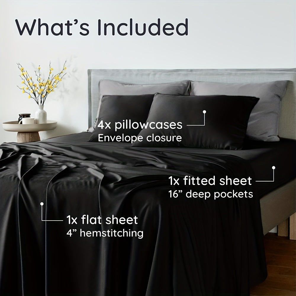 4pcs/6pcs Bamboo Cooling Bedding Set - Breathable And y - Fit for Hot Sleepers And Sweats, Pillowcases, Flat Sheet And Fitted Sheet - A Perfect Gift for Family