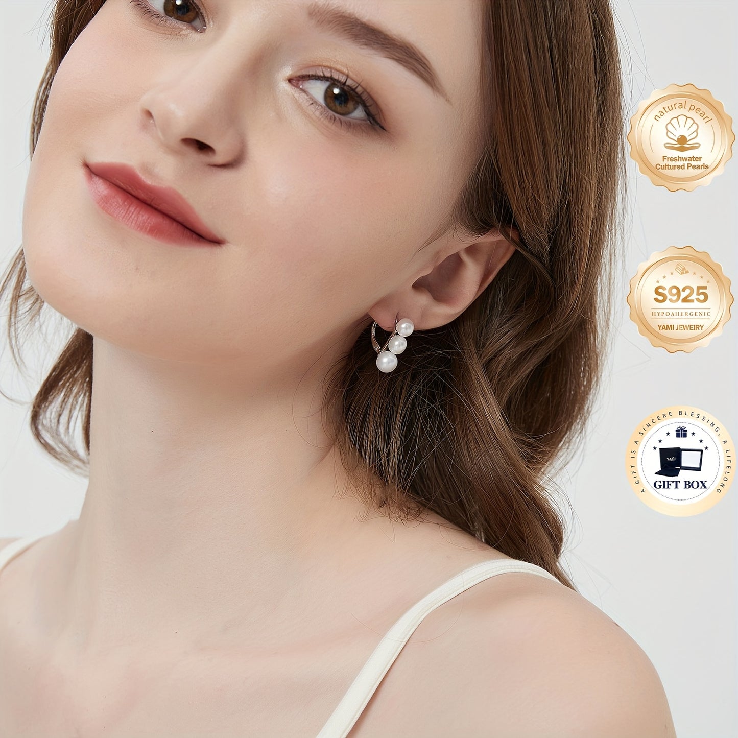 YAMI Black Seawater Pearl Stud Or Hoop Earrings For Women, 925 Sterling Silver Hypoallergenic Earrings, Climber Crawler Jewelry, Dainty Jewelry Gifts For Anniversary Birthday