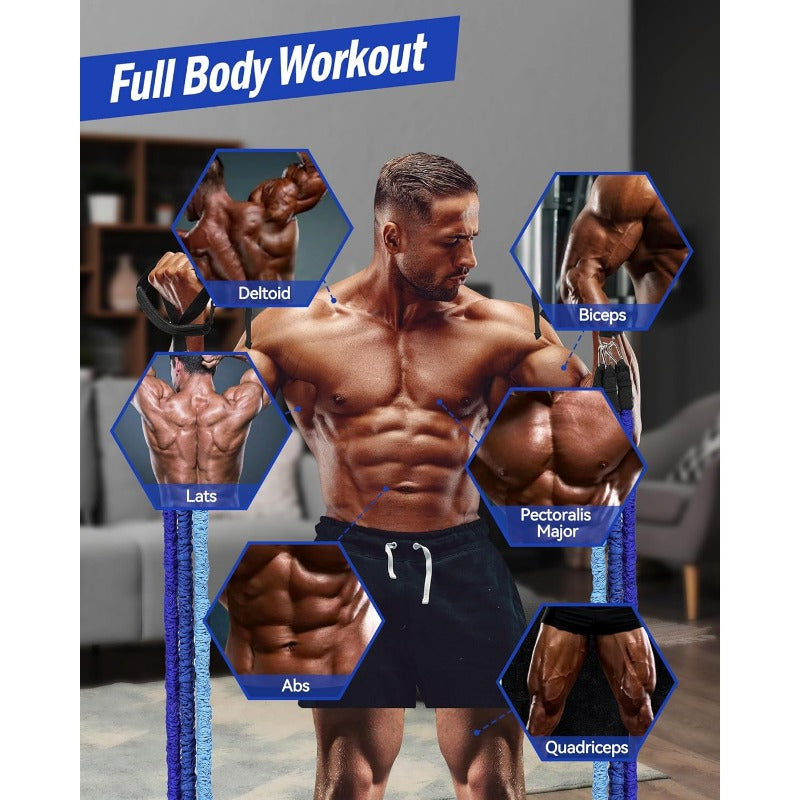 Pilates Bar Kit with Resistance Bands 20-240LBS, Upgraded Natural Latex for Women & Men, Heavy-Duty Stainless Steel Multifunctional Yoga Pilates Stick for Home Gym Exercise Fitness Equipment Full-Body Workouts-Blue
