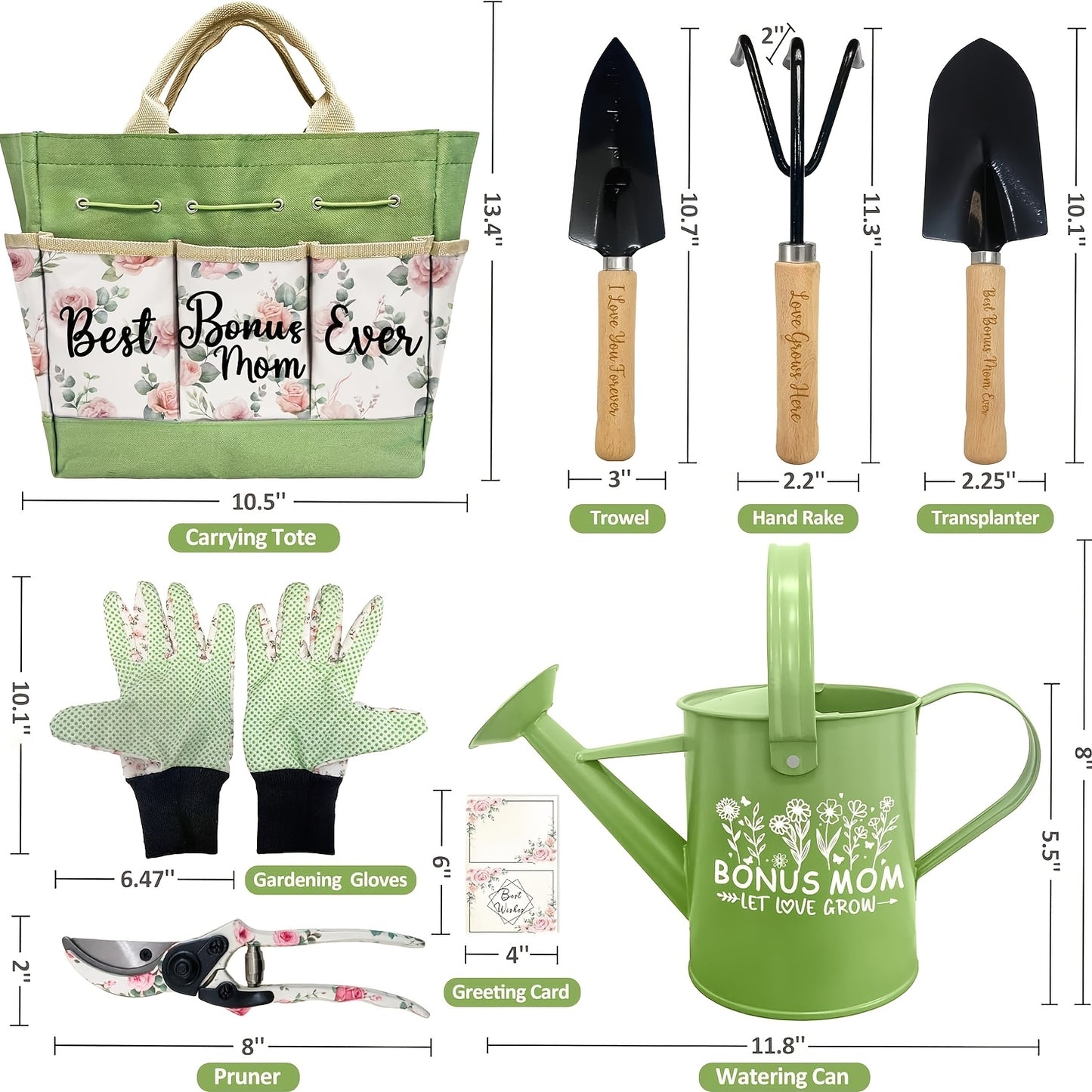Bonus Mom Gifts: All-Season Gardening Set with Durable Metal Tools & Organizer Tote - Floral Gardening Tools Suitable for Women, Plant Lover Birthday/Christmas Present from Bonus Daughter, Gardening Enthusiast Gift