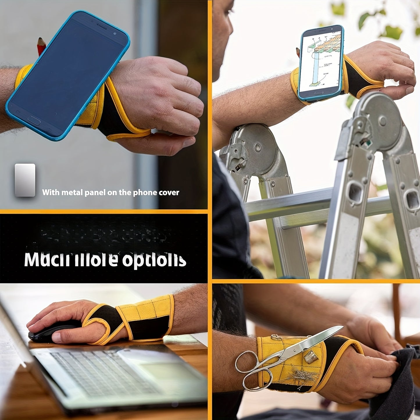 Heavy-Duty Magnetic Wristband with Strong Magnets - Magnetic Tool Holder for Screws, Nails, Drill Bits - Secure Grip Work Wrist Support - Ideal Gift for Electricians, Handymen, DIYers, Fathers, Builders - Coyote Brown (Metal