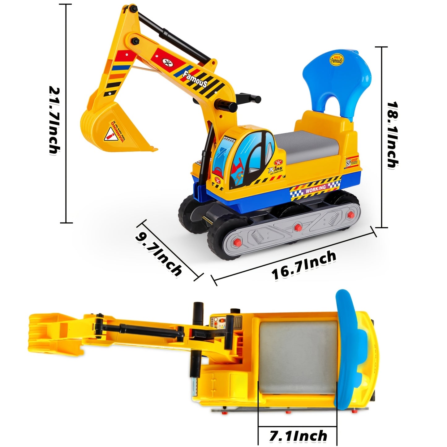 Ride-On Excavator Toy Tractor with Movable Arm & Mobile Base - Green/Yellow Construction Truck with Storage Basket, Realistic Digging Bulldozer for &, Birthday/Christmas/Halloween Gift (Ages 1+)