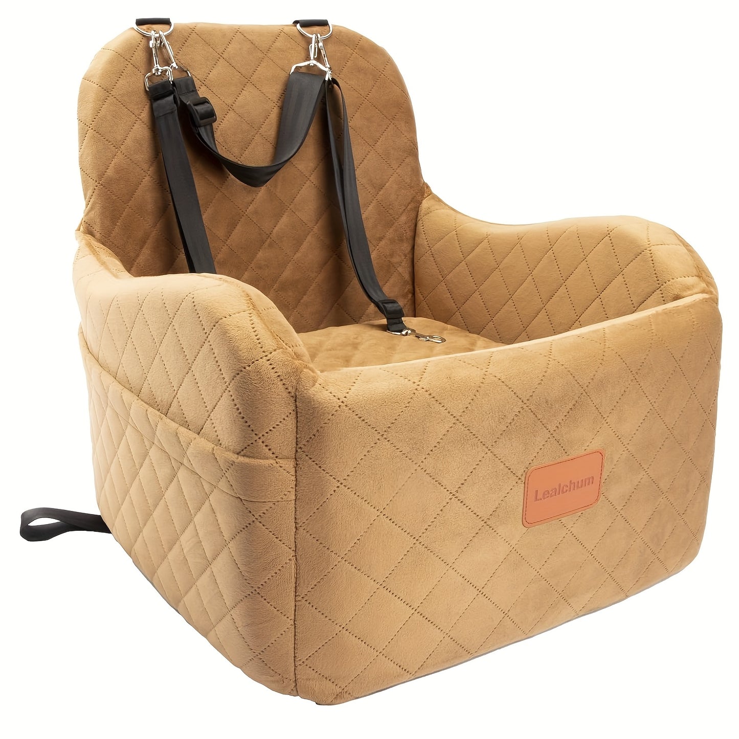 Furry Cover, Soft Plush Car Seat for Dogs And Cats, Memory Foam Cushion, Pet Travel Seat, with Side Pockets And 3 Clip-on Safety Leashes.