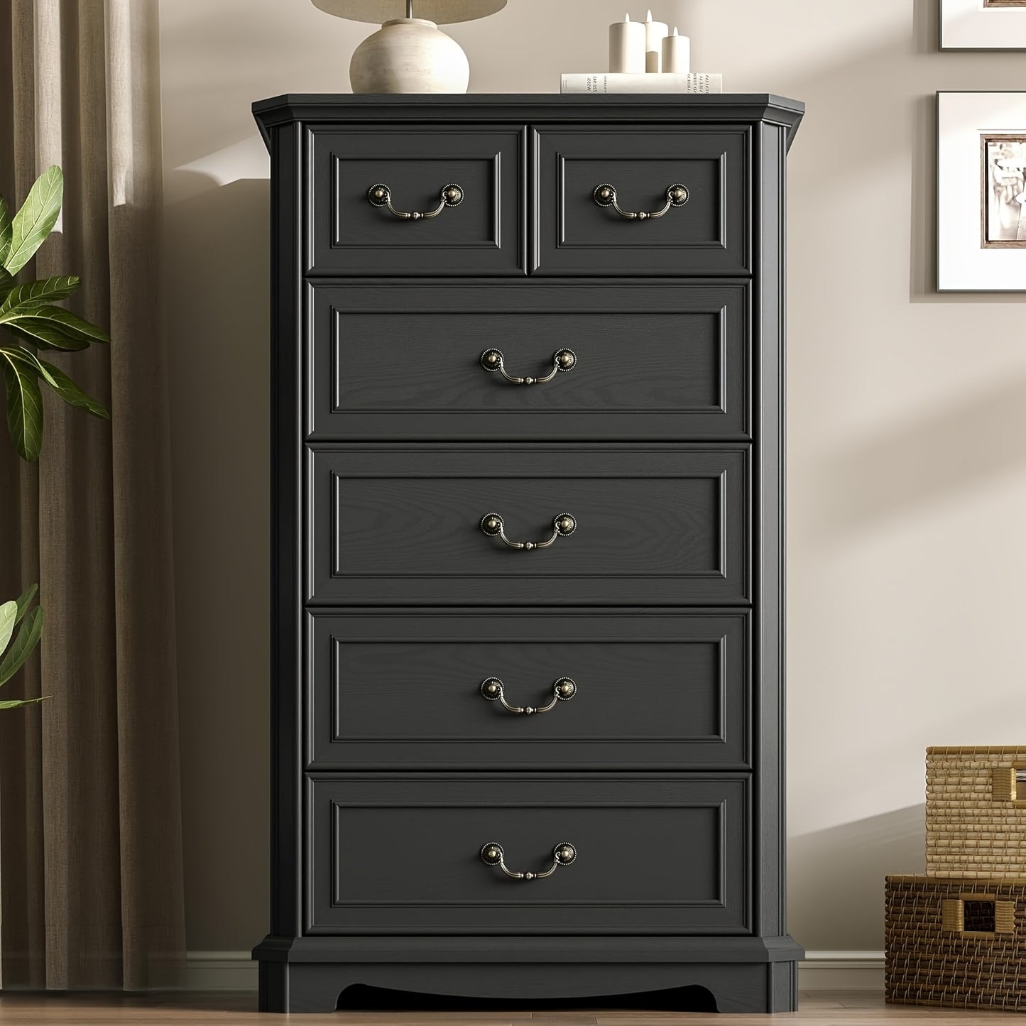 6-Drawer Vintage Dresser - Tall -Standing Chest of Drawers Suitable for Bedroom, Living Room, Hallway - & MDF, Space-Saving Vertical, Furniture Piece with Ample Organization Space