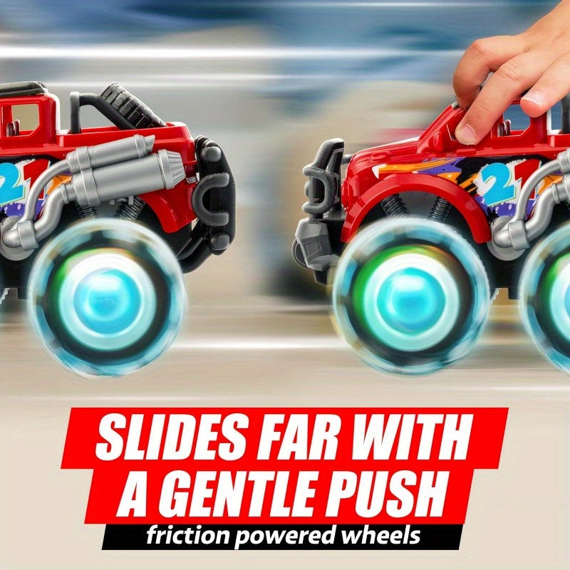 3 Pack Monster Truck Toy for Kids, Monster Toy Truck with Flashing LED Wheels -Friction-Powered- Light-Up Cars for Toddlers -Christmas Birthday Gifts for Boys And Girls