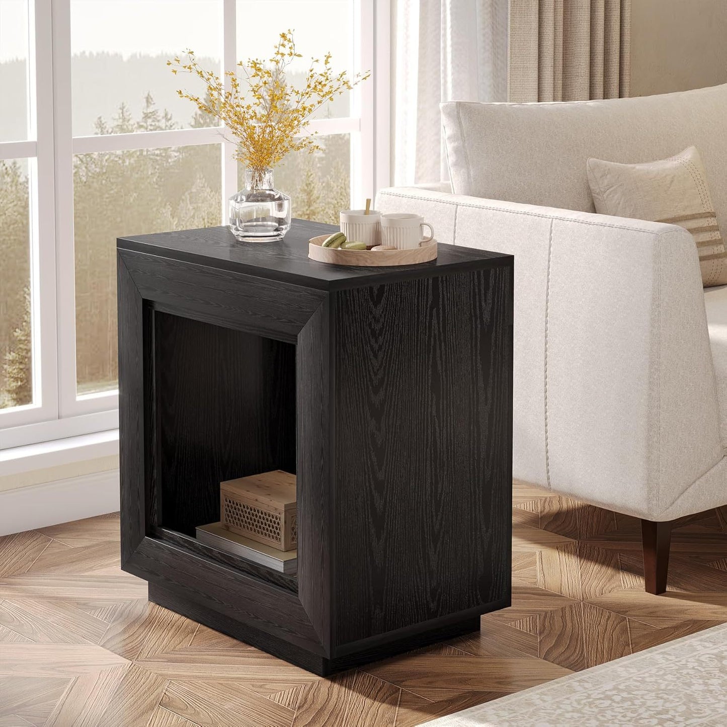 24 Inch Farmhouse End Table with Open Shelf - Heavy-Duty Hardwood & Particle Board Construction, Easy Assembly Side table, Natural Wood Finish - for Living Room, Bedroom, Patio - Space-Saving Nightstand or Accent Furniture, B