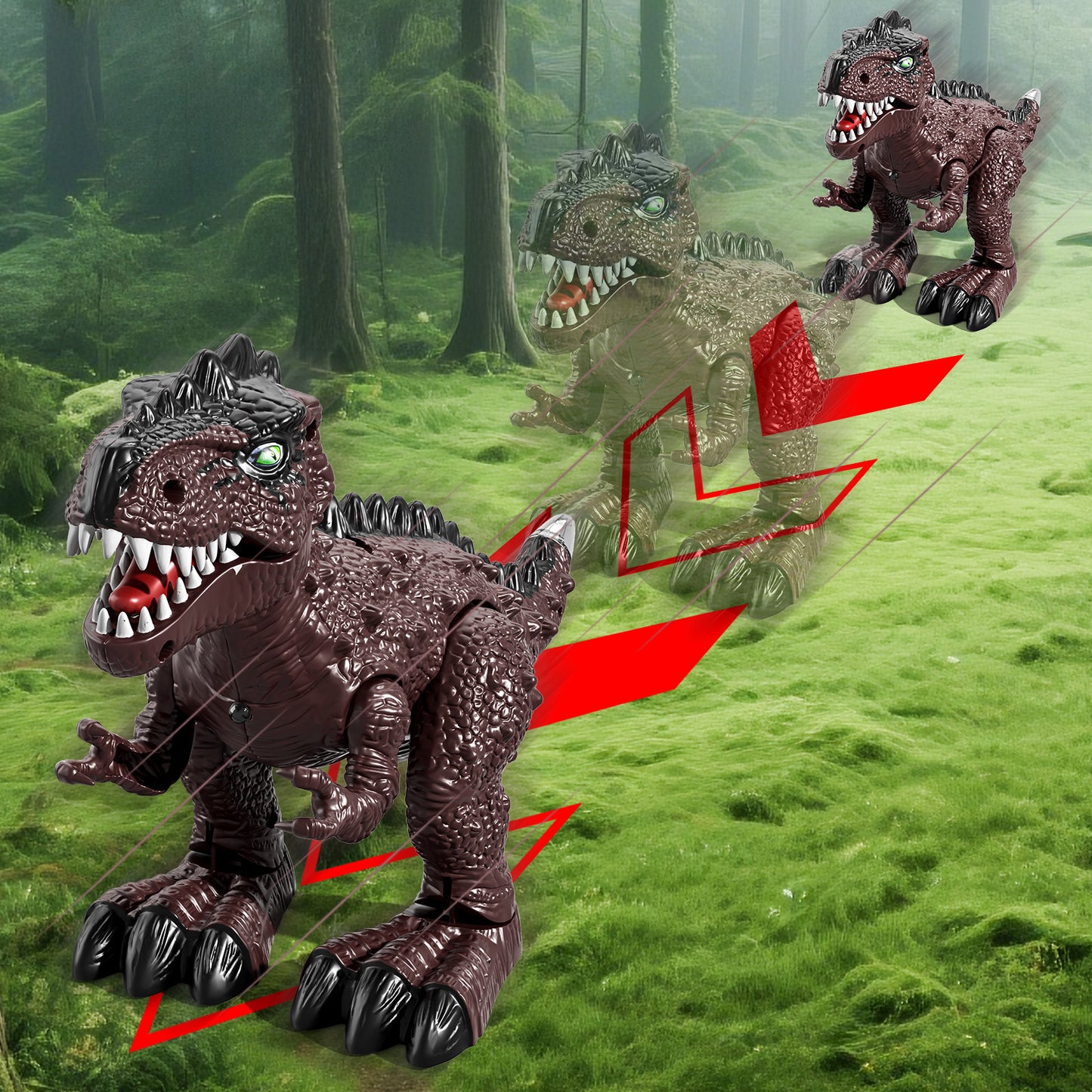 3 Pack Electric Dinosaur Toys with Sound Light & Walking Effects, Toy Gifts for Boys Kids 3 4 5 6 7 Years Old, Interactive Movable Dino Toyset