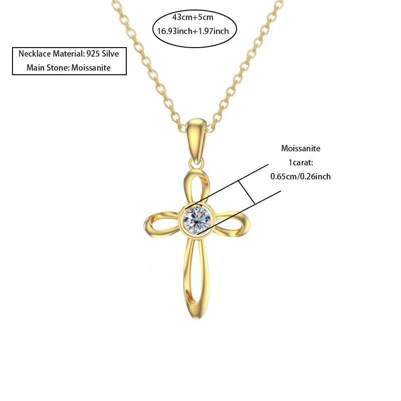 925 pure Silvery 1 carat classic cross necklace with moissanite, simple and versatile, suitable for men and women as Valentine's Day, Christmas, Thanksgiving gifts, suitable for daily wear, banquets, vacations, dates, comes w