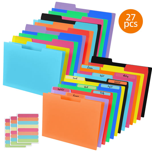 27/54 Pack 9 Colors Plastic Manila Folders, Back To School Folders Letter A4 Size, Poly Filing Folders - Heavy Duty 1/3 Cut Tab, Classroom Organization, For Office, Teaching, Students And School