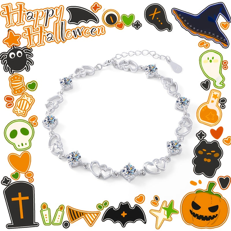 S925 Sterling Silver Bracelet, Heart-Shaped Moissanite Decor, Elegant & Sexy Ladies Fashion Bangle, Engagement, Wedding, Love Confession, Gift For Women, Valentine's Day Essential