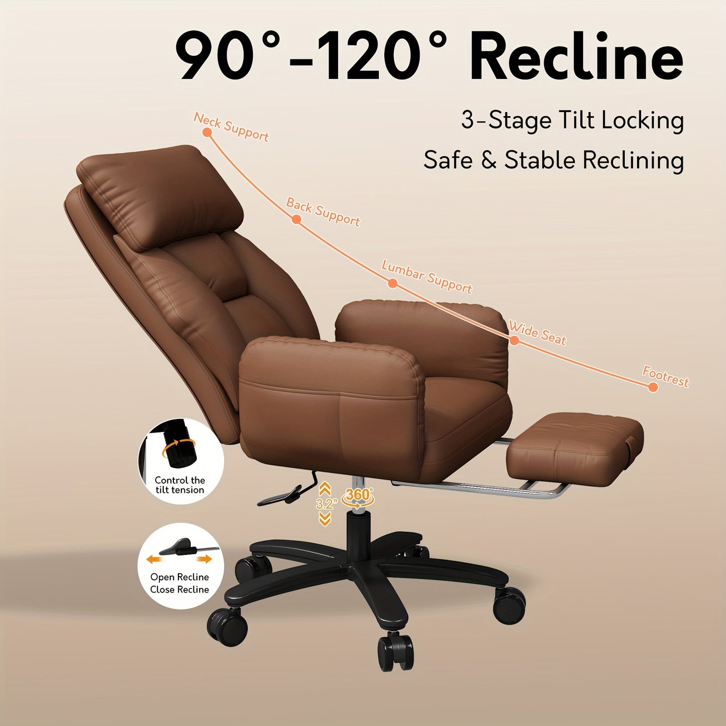 Ergonomic Big & Tall Executive Office Chair with Foot Rest - Wide Seat PU Swivel Chair, Adjustable Height Headrest & Armrests, / - Compatible for Office, Gaming Desk Chair