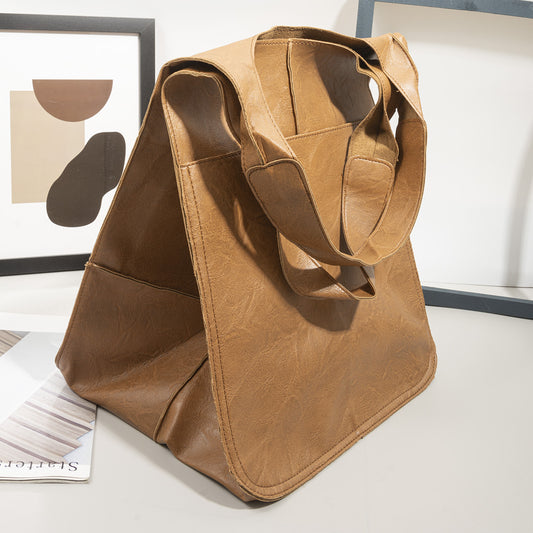 Retro Handmade Large Beach Tote Bag, High Capacity Zipper Shoulder Sling Bag with Fixed Straps, Solid Color Multifunctional Synthetic Handbag for, Beach Accessory | Retro Style Bag | Sturdy, Beach Bag