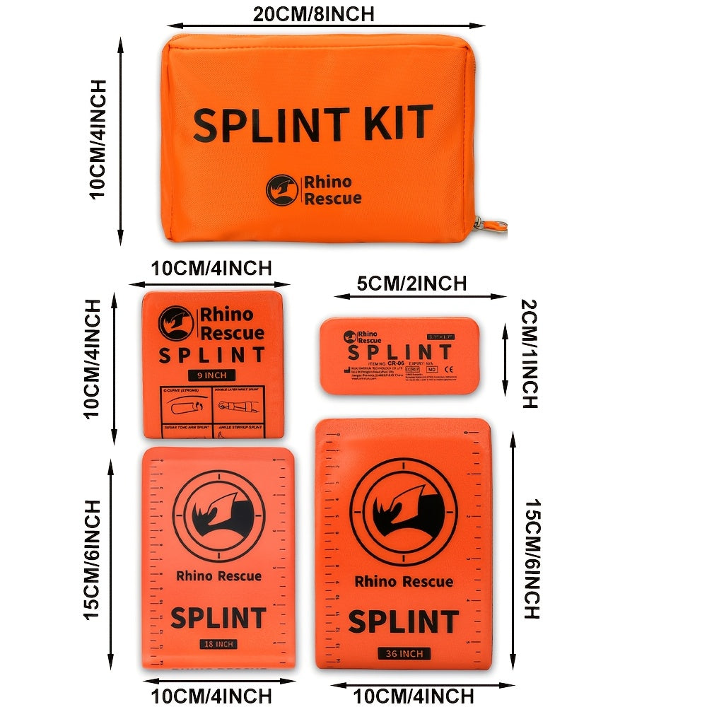 RHINO RESCUE Emergency Splint, Orange-Gray, 4pcs, Size: 36" X 4.3", 18" X 4.3", 9" X4.3", 4" X 1.7". The Splint Can Be Compactly Rolled Up for Easy Storage In Emergency Kit,