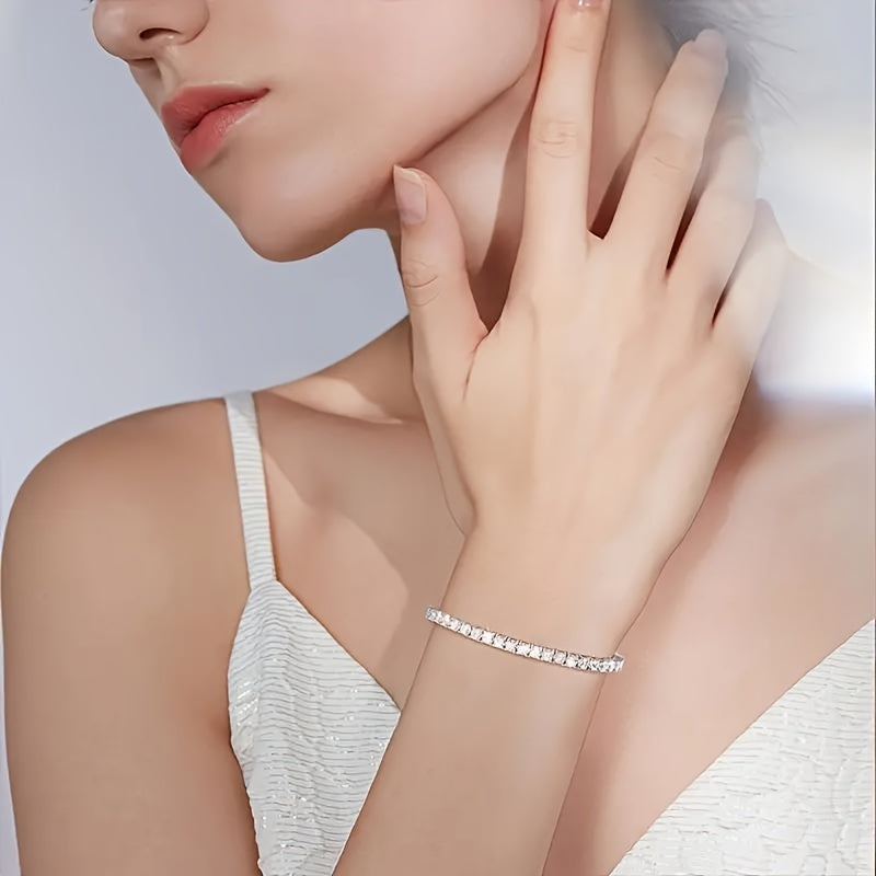 4mm S925 Pure Tennis Bracelet with a Row of Moissanite, Luxurious and Elegant Style Tennis Bracelet for Women, Bright Cut, Suitable for Wedding, Birthday, Anniversary, New Year Gift, Mother's Day Gift