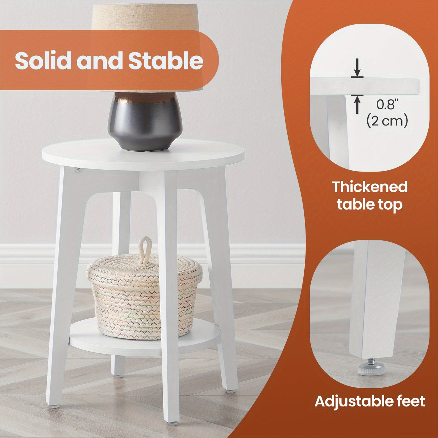 Side Table,  Round End Table with Lower Shelf, Nightstand for  Spaces, Living Room, Bedroom