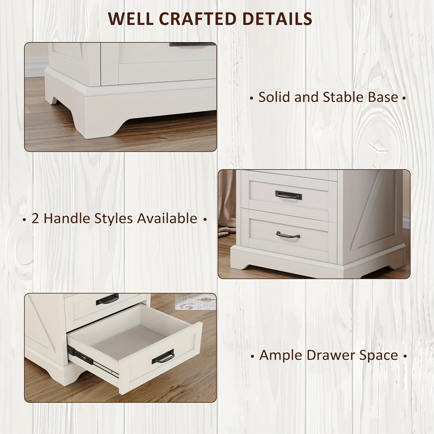 Farmhouse Night Stand Set Of 2 with 3 Drawers, End Table with Charging Station, Wood Rustic Side Table for Bedroom, Living Room White/Cherry/Grey