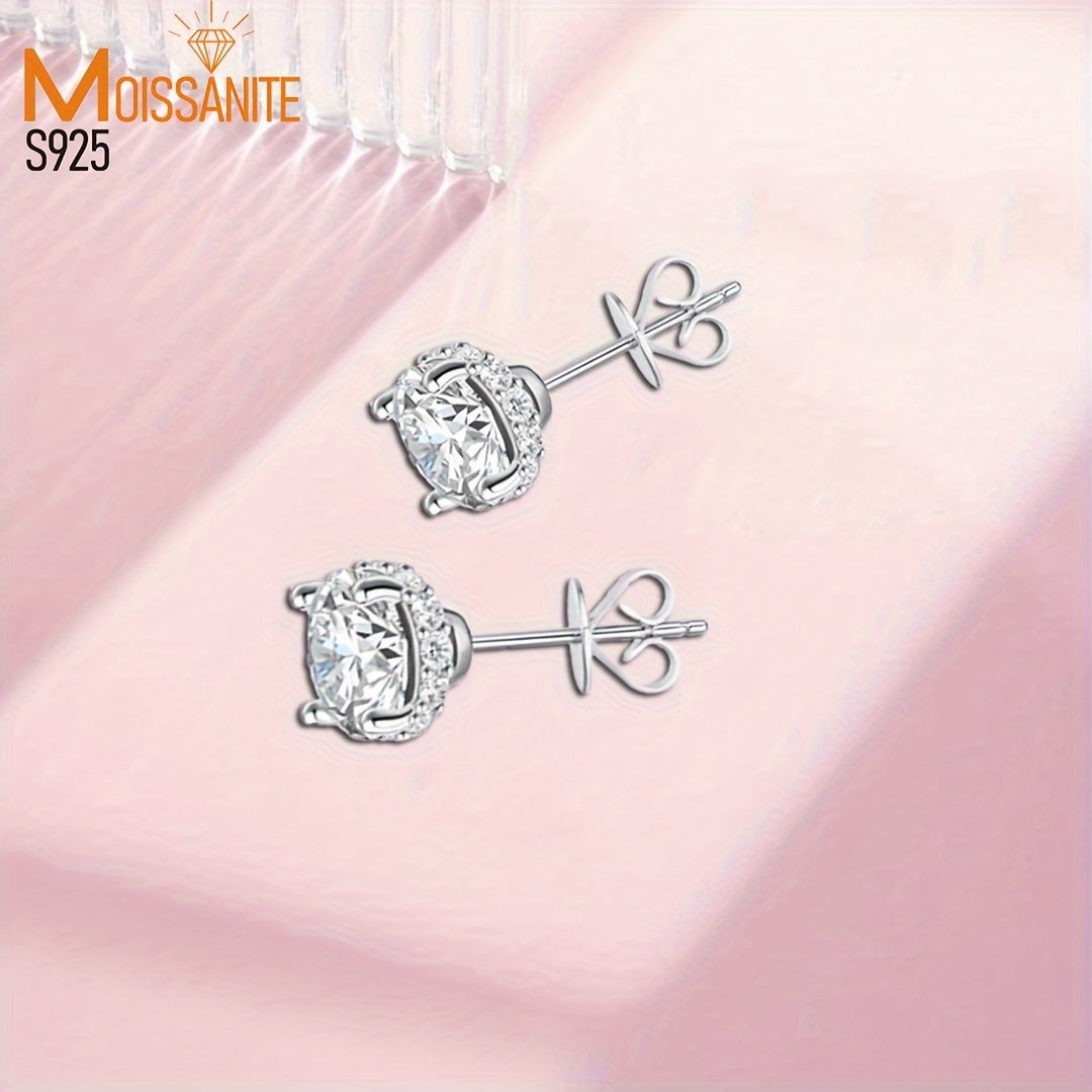 925 Silver 1Carat* 2pcs Moissanite Earrings Teenager'S Moissanite Jewelry, Silvery Earrings, High-Quality Fashion Studs For Teenager For Vacation Engagement, Wedding, Anniversary Gifts Perfect For Friends Christmas #Halloween