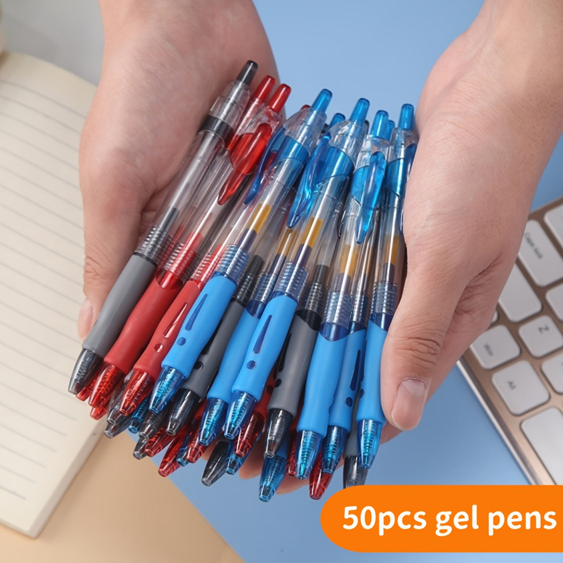 50pcs Retractable Gel Pens, 0.7mm Black, Blue And Red Gel Pens, Retractable Gel Ink Round Ballpoint Pens, 40 Black + 5 Blue + 5 Red Gel Pens, Office, School And Home Writing Office Holiday Gifts