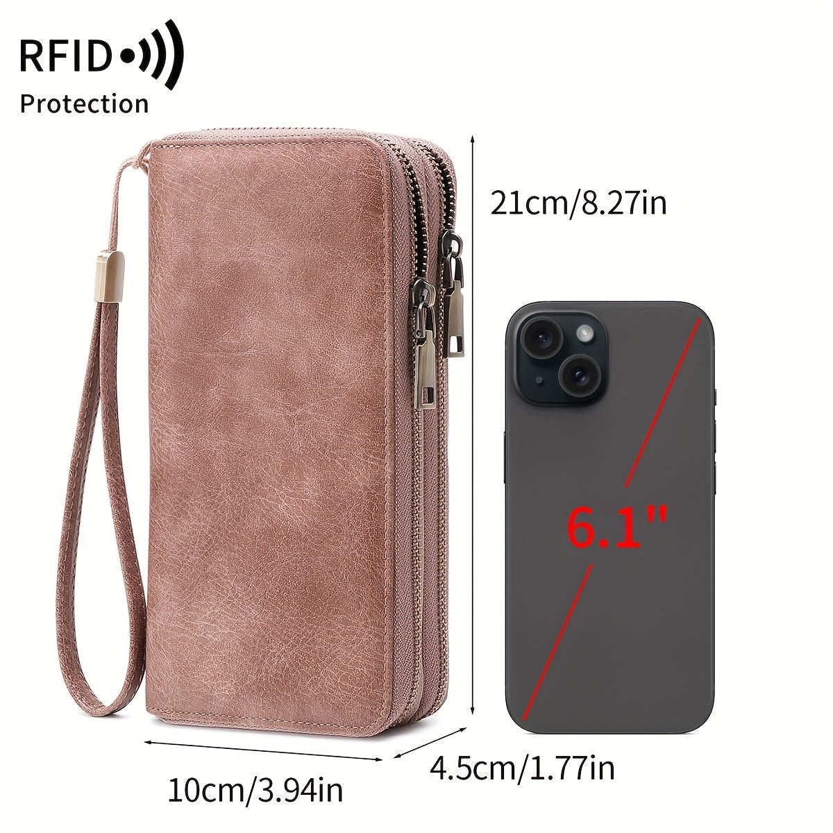 Retro Leopard Print Women'S Double Zipper Multi-Slot Large-Capacity Wallet, Fashion Handbag, Lining, RFID Blocking, Multi-Function Credit Card Clip, Women'S Clutch Bag with Wristband, Birthday Gift, Valentine'S Day Gift
