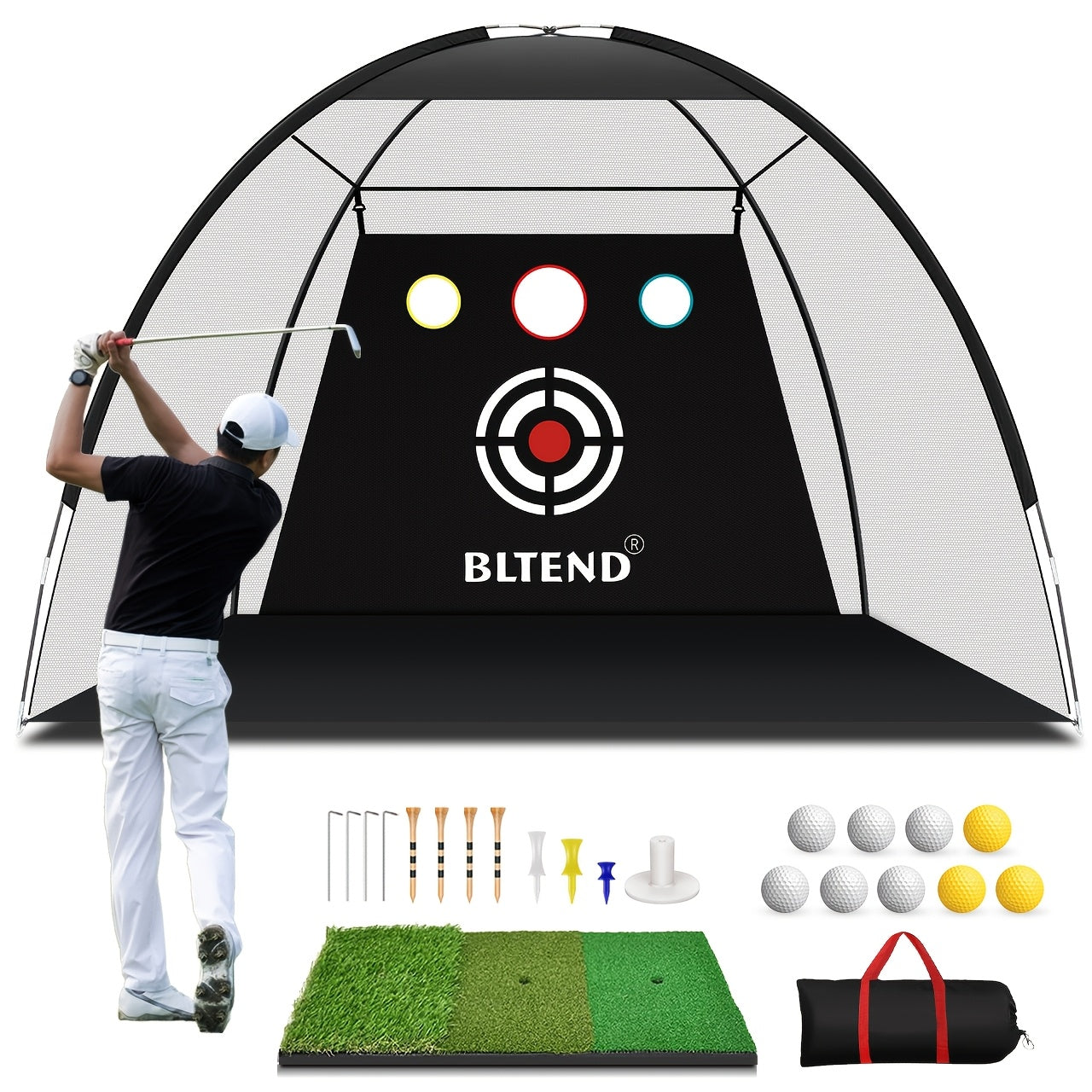 Golf Net with Mat A|B|C, Heavy Duty Golf Hitting Net, 10x7ft Golf Practice Nets for Backyard Driving, Golf Hitting Training Net for Indoor Outdoor Use - Golf Training Equipment, Golf Gifts for Women Men